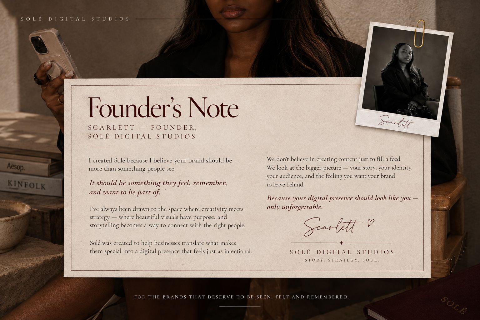Founder's Note — Scarlett, Founder of Solé Digital Studios